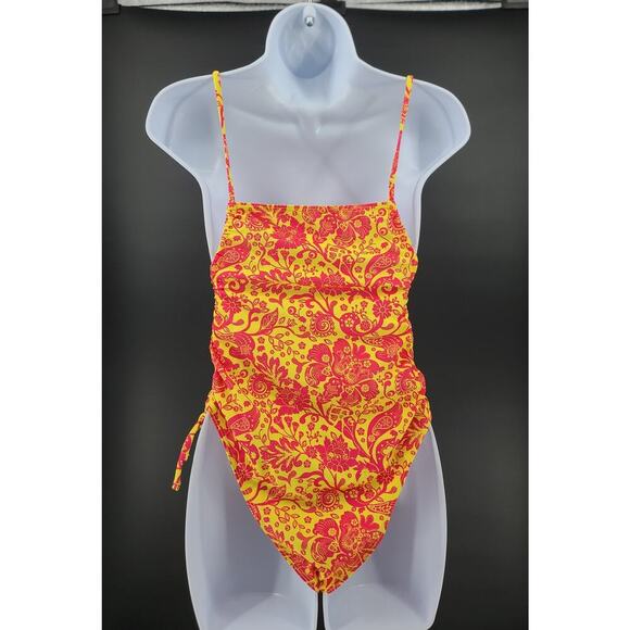 Pink & butter Yellow paisley boho one piece swimsuit Size Med Beachy Resort Wear - Picture 3 of 9